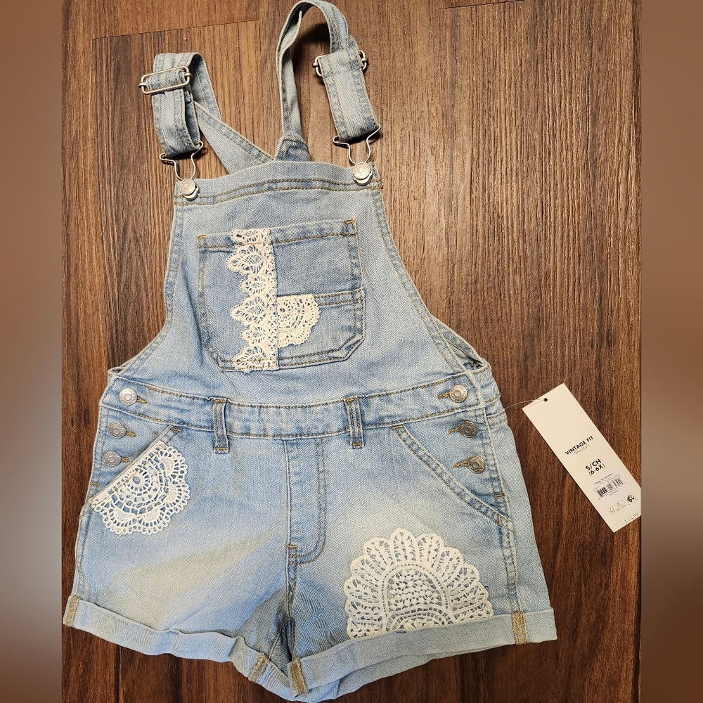NWT Girls Sz S (6-6X) Jordache Denim Vintage Fit Shortalls in Flawless Condition